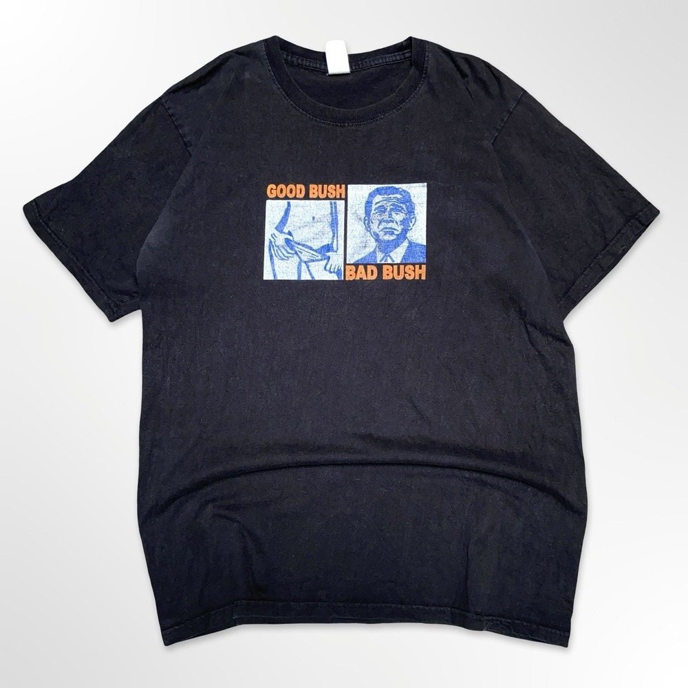 Vintage Good Bush Bad Bush Political Graphic T-Shirt Men's Size L Black Hautes
